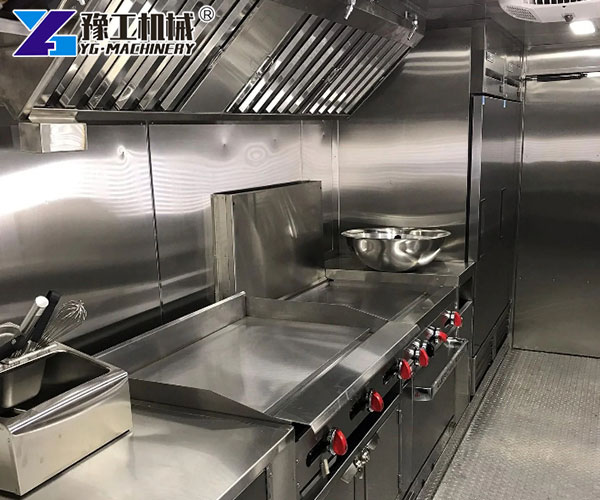 Equipment inside the hamburger food trailer