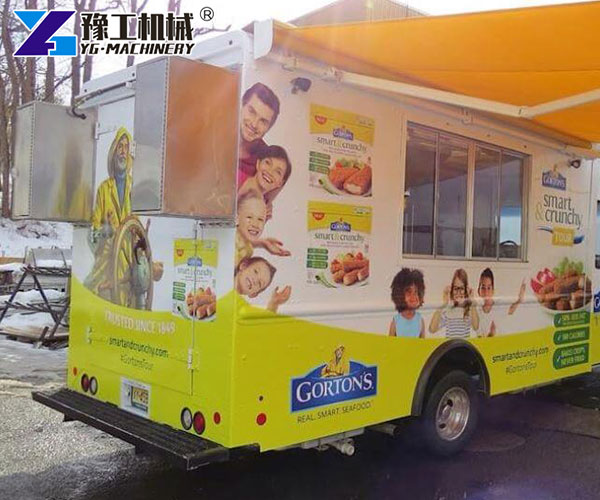 European-style burger trailer with retractable awning