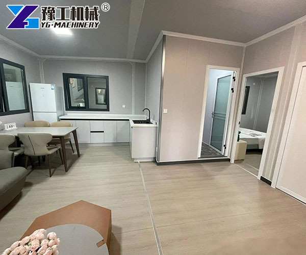 Living room and kitchen area inside the container house