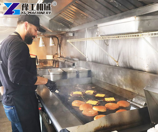 Stainless steel burger trailer kitchen