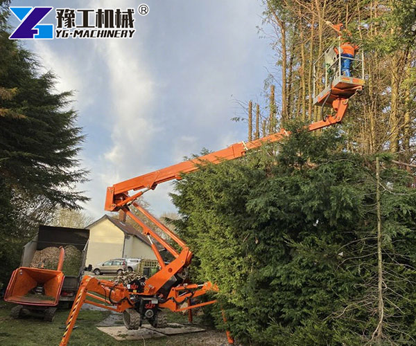 Spider cherry picker extended on rough terrain