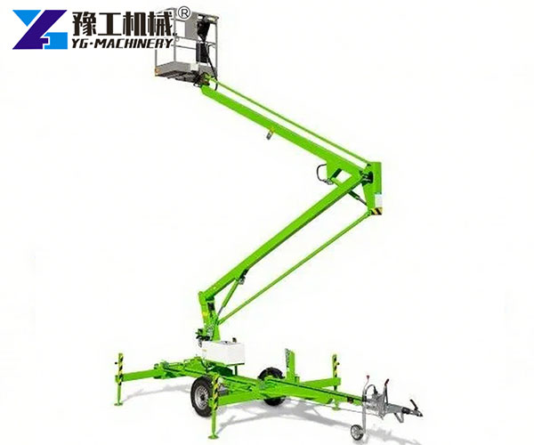 Towable cherry picker lifting used for tree trimming