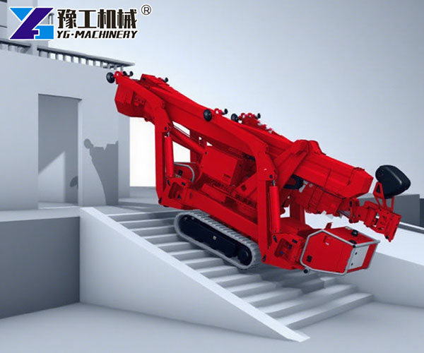 Tracked spider boom lift climbing sloped ground