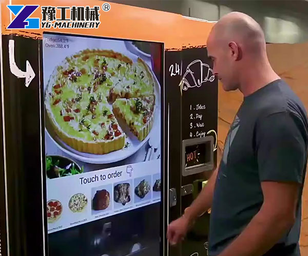 Customer buying pizza from vending machine