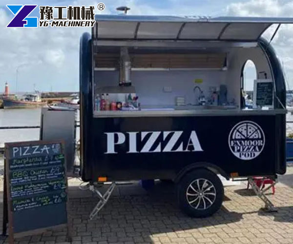 Pizza food trailer serving customers outdoors