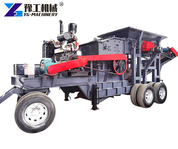 Portable mobile rock crusher crushing stones
