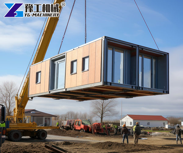 Prefab modular homes installation at construction site