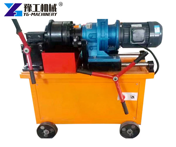 Rebar threading machine working on steel bars