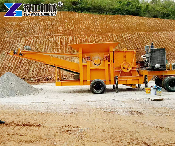 Rock crusher working at mining site