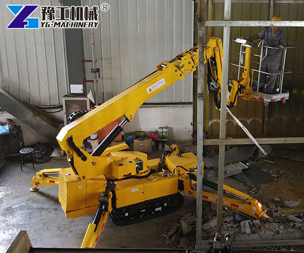 Spider lift crane working in a tight space