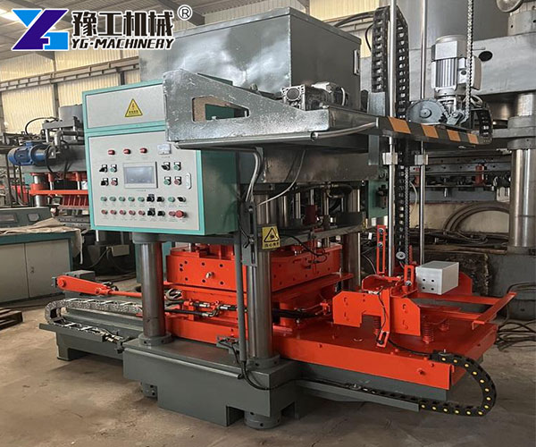 Workers operating automatic terrazzo tile machine