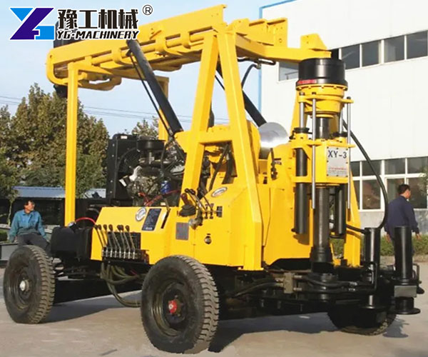 A core drilling machine working in a rocky area