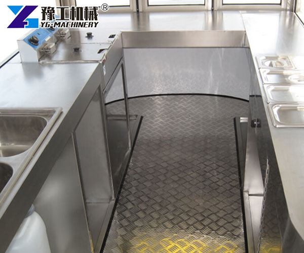 Compact mobile coffee trailer kitchen design