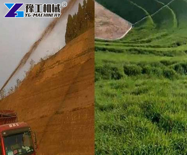 Hydro mulch seeder mixing grass seeds and fertilizer