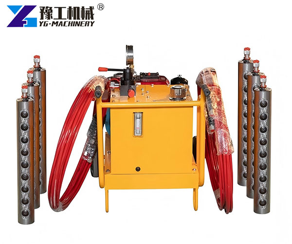 Piston Rock Splitter Breaking Hard Granite Blocks