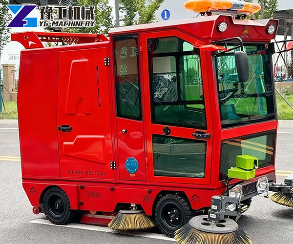 electric road sweeper with dust control system