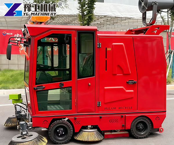 mini road sweeper operating on narrow roads