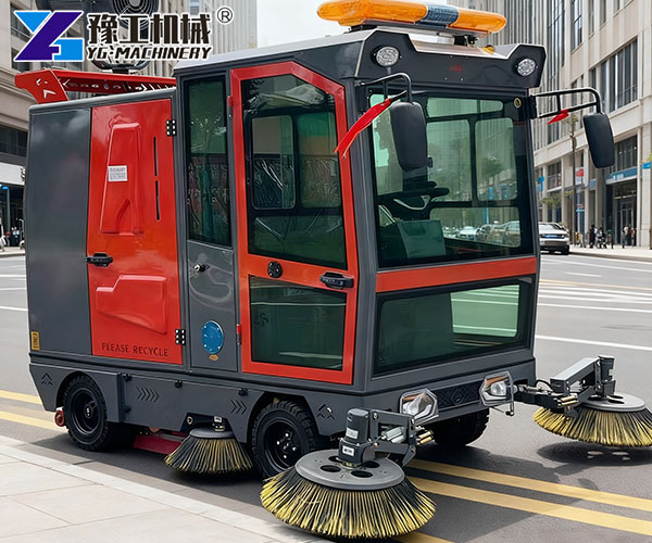 small road sweeper cleaning city street
