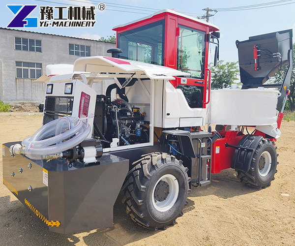 contractor using a mobile concrete mixer