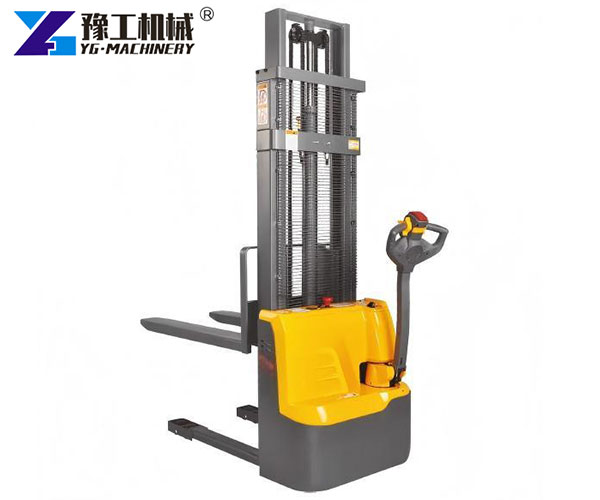 Electric pallet stacker for narrow aisles
