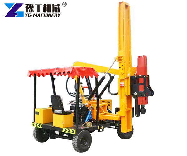 Highway guardrail machine installing posts