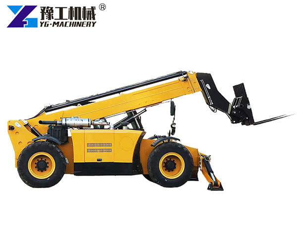 Material handling forklift with long boom reach