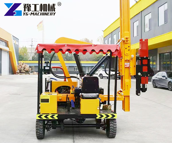 Pile driving rig on road construction