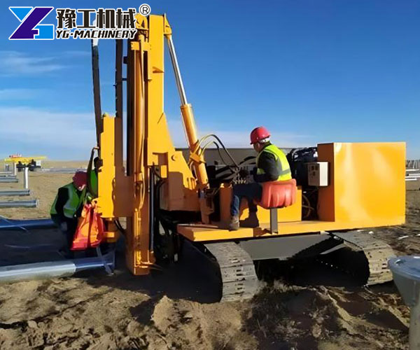 PV pile driver drilling operation desert