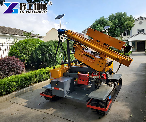 Solar pile driving machine on site